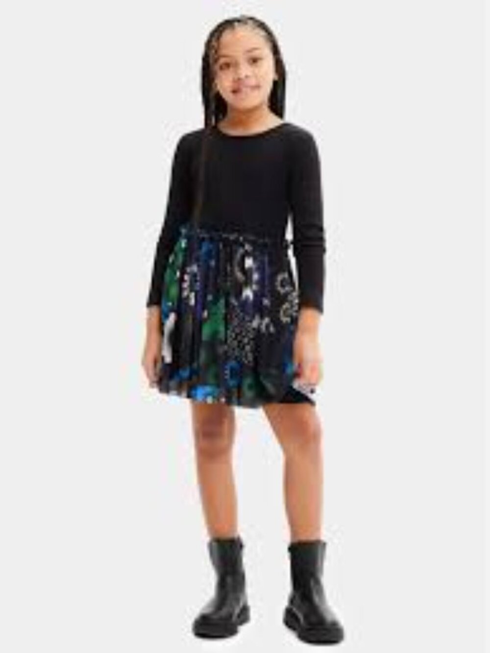 Desigual Girls Mixed Media Long Sleeve Dress – Size 13/14 – Style 23WGVK06